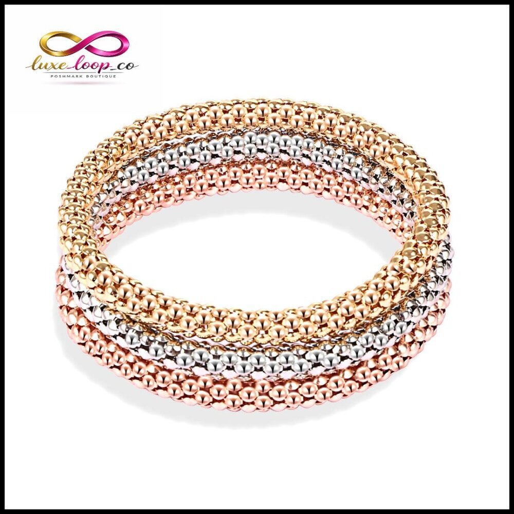 3-Piece Stretch Bracelet Set with Charms, 7.5 Inch, Metal